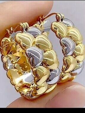 Vintage Style Heart Shaped Gold Plated Copper Two-tone Hoop Earrings